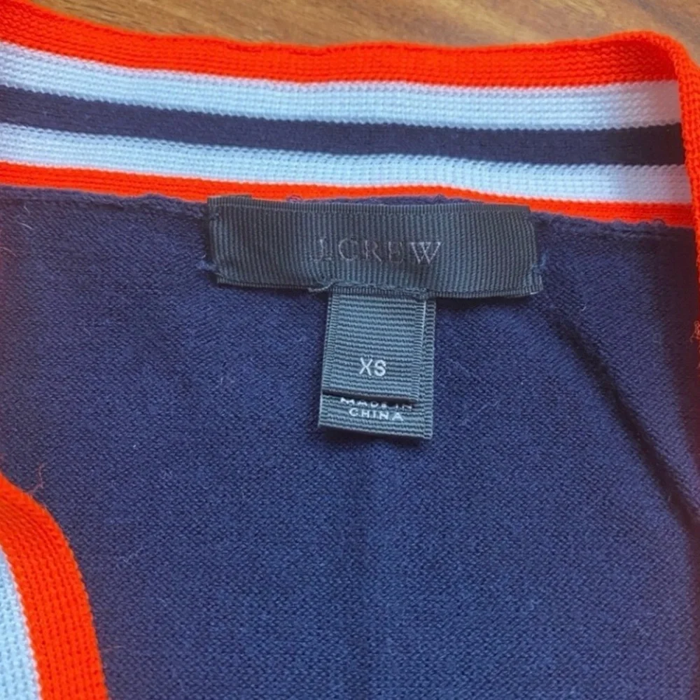 J. Crew Women Navy Neon Orange Stripe Detail Button Knit Cardigan Size XS Preppy - Picture 11 of 16